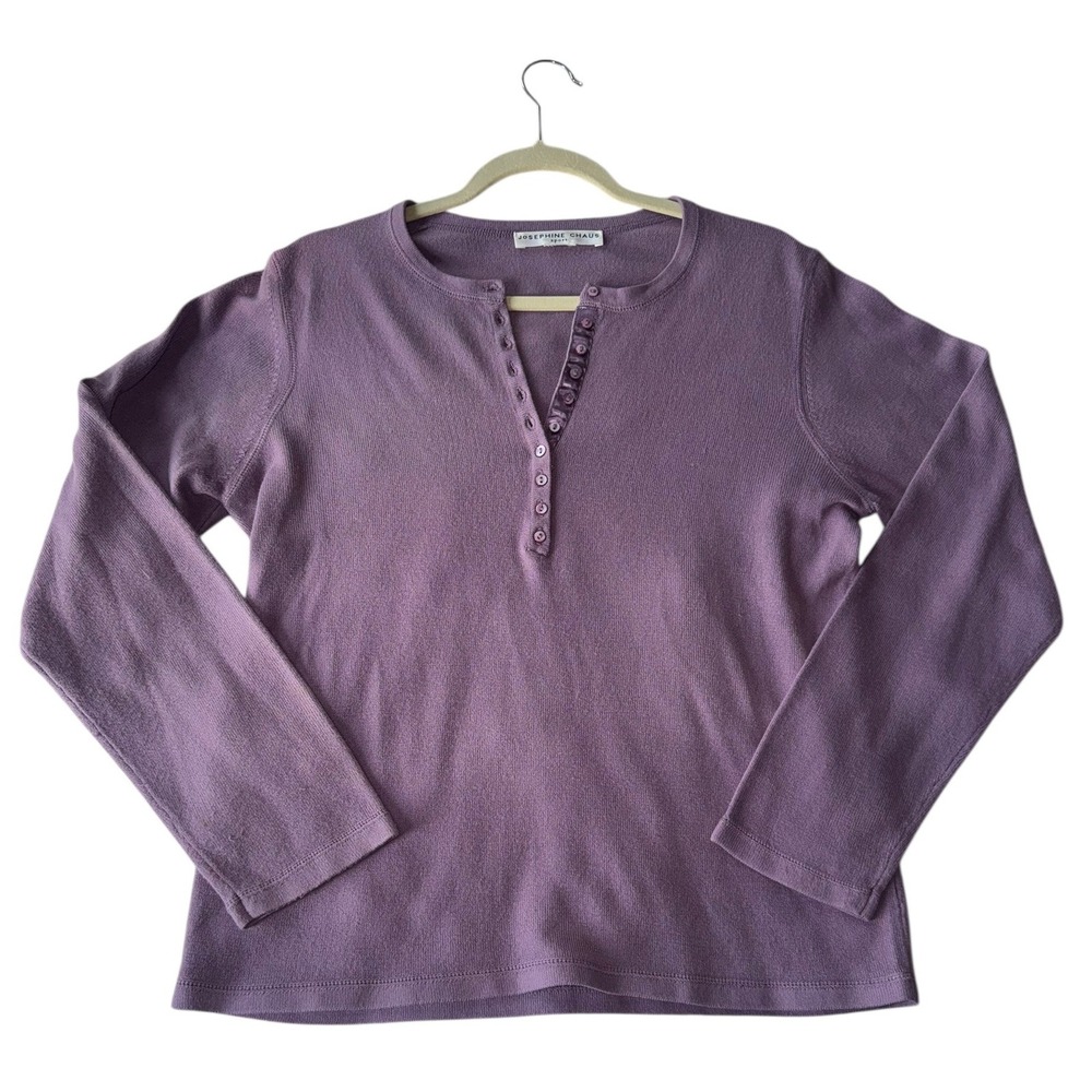 Josephine Chaus Purple Long‎ Sleeve Henley Tunic Top Women Size Large